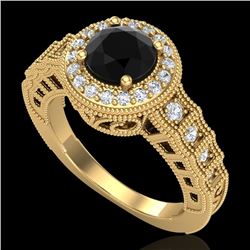 1.53 CTW Fancy Black Diamond Solitaire Engagement Art Deco Ring 18K Yellow Gold - REF-161H8W - 37648