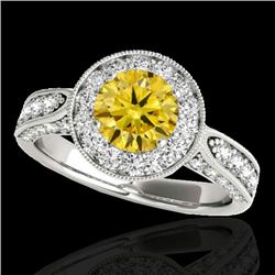 2 2 CTW Certified Si Fancy Intense Yellow Diamond Solitaire Halo Ring 10K White Gold - REF-218Y2N - 
