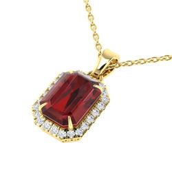 6 CTW Garnet And Micro Pave VS/SI Diamond Certified Halo Necklace 18K Yellow Gold - REF-50T9X - 2136