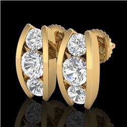 2.18 CTW VS/SI Diamond Solitaire Art Deco Stud Earrings 18K Yellow Gold - REF-300H2W - 37012