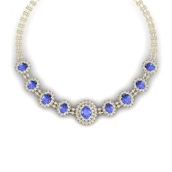 46.51 CTW Royalty Tanzanite & VS Diamond Necklace 18K Yellow Gold - REF-1727W3H - 38801
