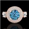 Image 2 : 2.05 CTW Intense Blue Diamond Solitaire Art Deco 3 Stone Ring 18K Rose Gold - REF-300M2F - 38147