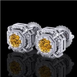 1.11 CTW Intense Fancy Yellow Diamond Art Deco Stud Earrings 18K White Gold - REF-158X2T - 37455
