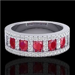2.34 CTW Ruby & Micro Pave VS/SI Diamond Designer Inspired Ring 10K White Gold - REF-67Y3N - 20826