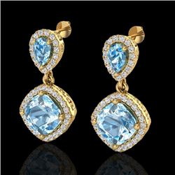 7 CTW Sky Blue Topaz & Micro VS/SI Diamond Certified Earrings Halo 10K Yellow Gold - REF-74T9X - 202