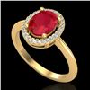 Image 2 : 2 CTW Ruby & Micro Pave VS/SI Diamond Ring Solitaire Halo 18K Yellow Gold - REF-56M9F - 21019