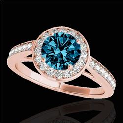 1.45 CTW SI Certified Fancy Blue Diamond Solitaire Halo Ring 10K Rose Gold - REF-169T3X - 33802