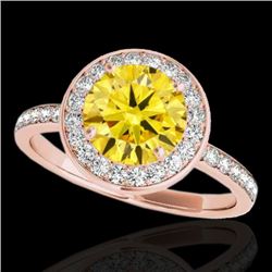 1.65 CTW Certified Si Fancy Intense Yellow Diamond Solitaire Halo Ring 10K Rose Gold - REF-219T5X - 