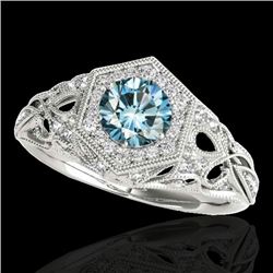 1.4 CTW SI Certified Fancy Blue Diamond Solitaire Antique Ring 10K White Gold - REF-176X4T - 34180