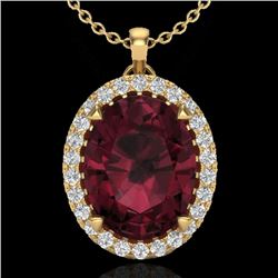 2.75 CTW Garnet & Micro VS/SI Diamond Halo Solitaire Necklace 18K Yellow Gold - REF-48N4Y - 20591