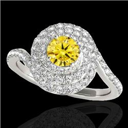 2.11 CTW Certified Si Fancy Intense Yellow Diamond Solitaire Halo Ring 10K White Gold - REF-240R9K -