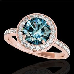 1.65 CTW SI Certified Fancy Blue Diamond Solitaire Halo Ring 10K Rose Gold - REF-209X3T - 34375