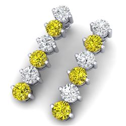 6 CTW Certified Si/I Fancy Yellow & White Diamond Earrings 18K White Gold - REF-572R8K - 40215