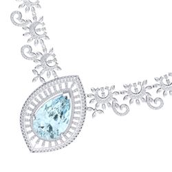 68.1 CTW Royalty Sky Topaz & VS Diamond Necklace 18K White Gold - REF-1327X3T - 39783