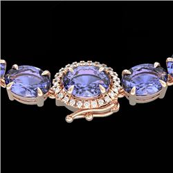 80 CTW Tanzanite & VS/SI Diamond Tennis Micro Halo Necklace 14K Rose Gold - REF-763T8X - 23478