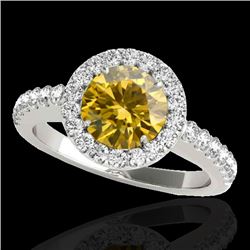 1.65 CTW Certified Si Fancy Intense Yellow Diamond Solitaire Halo Ring 10K White Gold - REF-180T2X -
