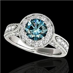 2 2 CTW SI Certified Fancy Blue Diamond Solitaire Halo Ring 10K White Gold - REF-218N2Y - 34500