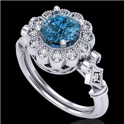 1.2 CTW Intense Blue Diamond Solitaire Engagement Art Deco Ring 18K White Gold - REF-218H2W - 37831