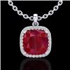 Image 2 : 6 CTW Ruby & Micro Pave Halo VS/SI Diamond Necklace Solitaire 18K White Gold - REF-85X5T - 23084