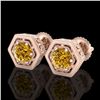 Image 1 : 1.07 CTW Intense Fancy Yellow Diamond Art Deco Stud Earrings 18K Rose Gold - REF-131H8W - 37512
