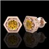 Image 2 : 1.07 CTW Intense Fancy Yellow Diamond Art Deco Stud Earrings 18K Rose Gold - REF-131H8W - 37512