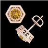 Image 4 : 1.07 CTW Intense Fancy Yellow Diamond Art Deco Stud Earrings 18K Rose Gold - REF-131H8W - 37512