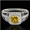 1.3 CTW Certified Si Fancy Intense Yellow Diamond Solitaire Halo Ring 10K White Gold - REF-165F6M - 