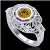 1.13 CTW Intense Fancy Yellow Diamond Engagement Art Deco Ring 18K White Gold - REF-240T2X - 37826