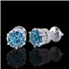 Image 2 : 2.04 CTW Fancy Intense Blue Diamond Art Deco Stud Earrings 18K White Gold - REF-209M3F - 38097