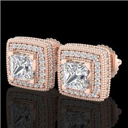 2.01 CTW Princess VS/SI Diamond Art Deco Stud Earrings 18K Rose Gold - REF-245H5W - 37128