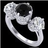 3.06 CTW Fancy Black Diamond Solitaire Art Deco 3 Stone Ring 18K White Gold - REF-294X9T - 37387