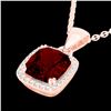 3 CTW Garnet & Micro VS/SI Diamond Pave Halo Solitaire Necklace 14K Rose Gold - REF-38T9X - 22824