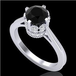 1.5 CTW Fancy Black Diamond Solitaire Engagement Art Deco Ring 18K White Gold - REF-109Y3N - 37345