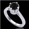 1.5 CTW Fancy Black Diamond Solitaire Engagement Art Deco Ring 18K White Gold - REF-109Y3N - 37345