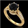 2.2 CTW Fancy Black Diamond Solitaire Engagement Art Deco Ring 18K Yellow Gold - REF-141H8W - 38089