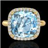 6 CTW Sky Blue Topaz & Micro Pave Halo VS/SI Diamond Ring 18K Yellow Gold - REF-56H4W - 23108