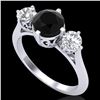 1.51 CTW Fancy Black Diamond Solitaire Art Deco 3 Stone Ring 18K White Gold - REF-134X5T - 38080