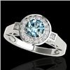 1.5 CTW SI Certified Fancy Blue Diamond Solitaire Halo Ring 10K White Gold - REF-180Y2N - 34572