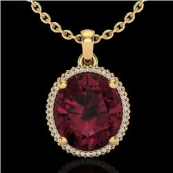 11 CTW Garnet & Micro Pave VS/SI Diamond Certified Halo Necklace 18K Yellow Gold - REF-70T9X - 20613