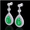 Image 1 : 6 CTW Emerald & Micro Pave VS/SI Diamond Earrings Designer 18K White Gold - REF-93M8F - 23115