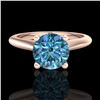Image 2 : 1.36 CTW Fancy Intense Blue Diamond Solitaire Art Deco Ring 18K Rose Gold - REF-227F3M - 38210