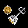 Image 4 : 1.5 CTW Intense Fancy Yellow Diamond Art Deco Stud Earrings 18K White Gold - REF-263W6H - 38071