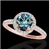 1.4 CTW SI Certified Fancy Blue Diamond Solitaire Halo Ring 10K Rose Gold - REF-172X8T - 34102