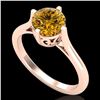 1.25 CTW Intense Fancy Yellow Diamond Engagement Art Deco Ring 18K Rose Gold - REF-218K2R - 38065