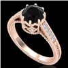 1.25 CTW Fancy Black Diamond Solitaire Engagement Art Deco Ring 18K Rose Gold - REF-100R2K - 37521
