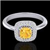 1.16 CTW Citrine & Micro VS/SI Diamond Ring Solitaire Double Halo 18K White Gold - REF-72Y9N - 21026