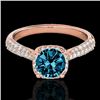 1.5 CTW SI Certified Fancy Blue Diamond Solitaire Halo Ring 10K Rose Gold - REF-177N6Y - 33264
