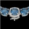 87 CTW London Blue Topaz & VS/SI Diamond Halo Micro Necklace 14K White Gold - REF-317F6M - 23367