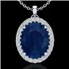 2.75 CTW Sapphire & Micro VS/SI Diamond Halo Solitaire Necklace 18K White Gold - REF-60W2H - 20598