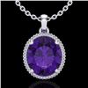 10 CTW Amethyst & Micro Pave VS/SI Diamond Halo Necklace 18K White Gold - REF-75H5W - 20601